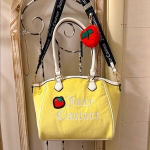 Juicy Couture Yellow and White Tote with Strawberry Charm